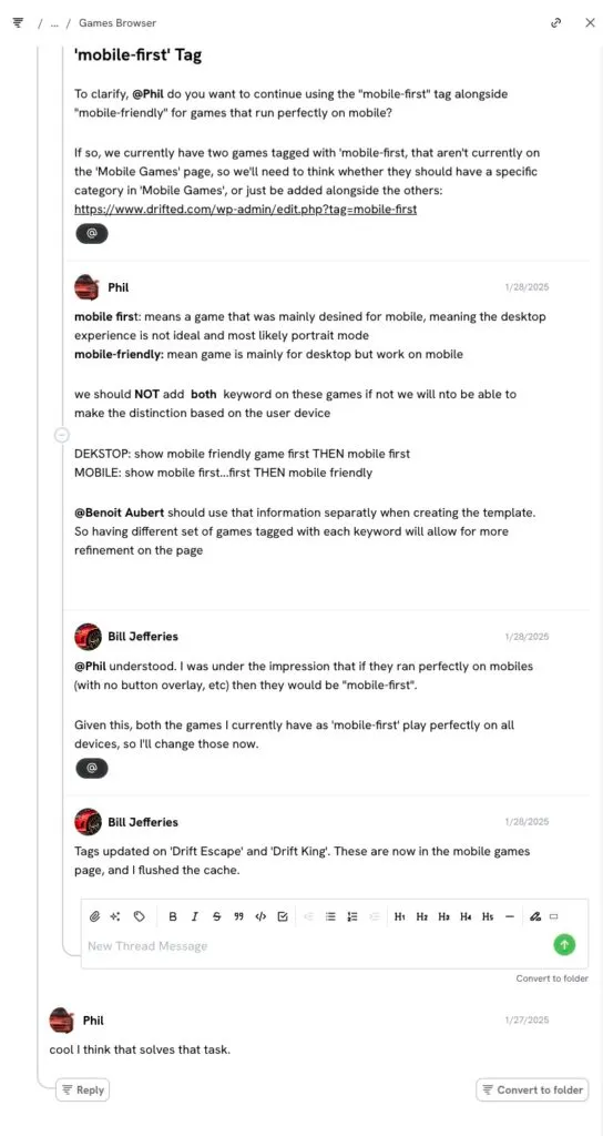 Modal conversation thread