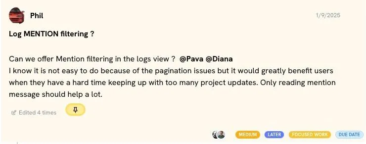 Pinned message modal